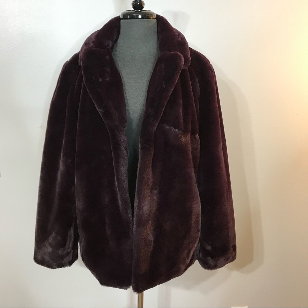 Kaari Blue Wine Faux Fur Coat - Picture 2 of 6
